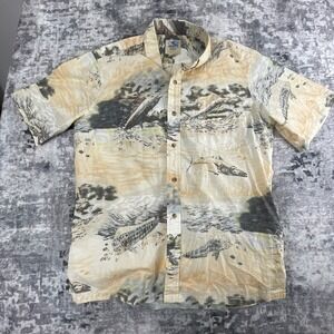 Vtg Kahala Don Ray Mens L Hawaiian Shirt Marlin Sailfish Ocean Fish Print Tan
